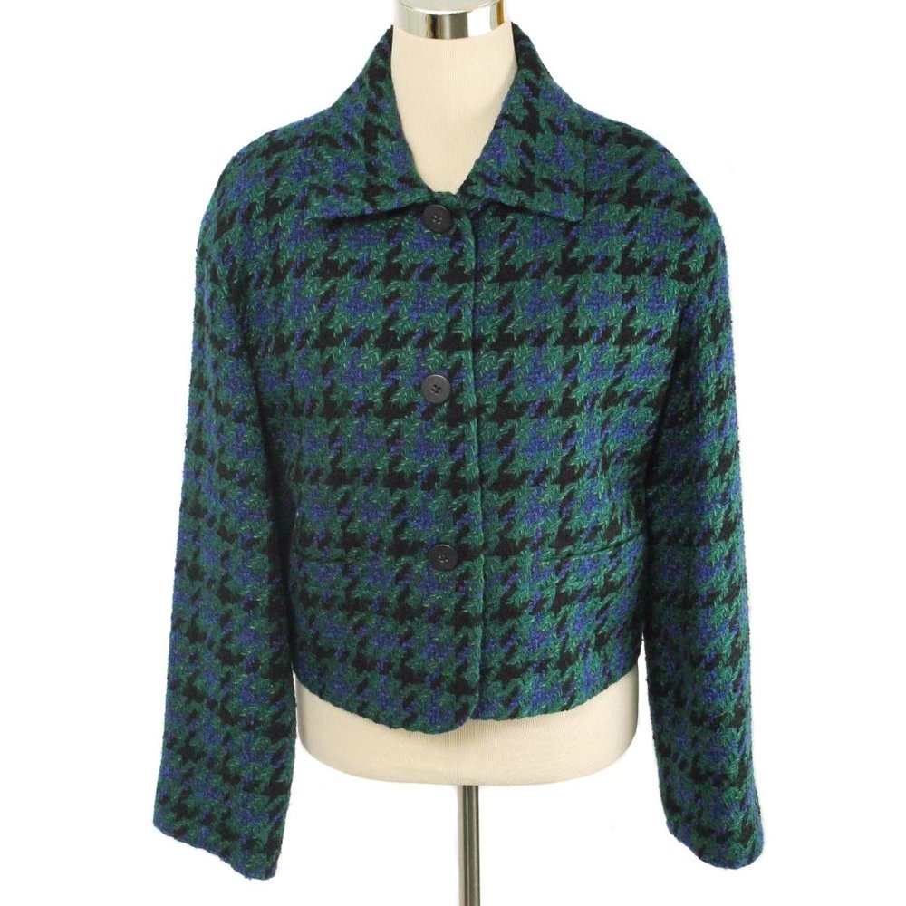 THEO MILES Green & Black Wool Houndstooth Blazer